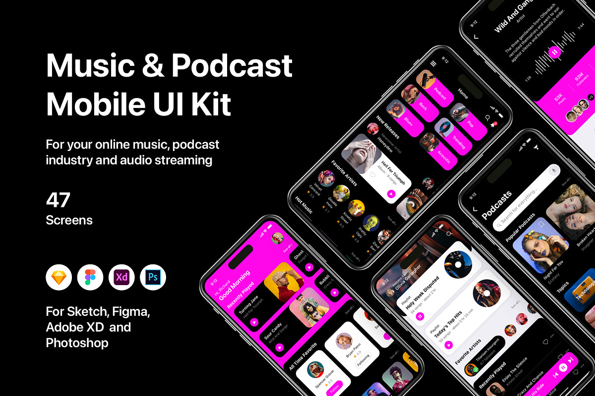 Music & Podcast Mobile UI Kit, an UI Kit Template by flr.24 (Photo 1 of 2)