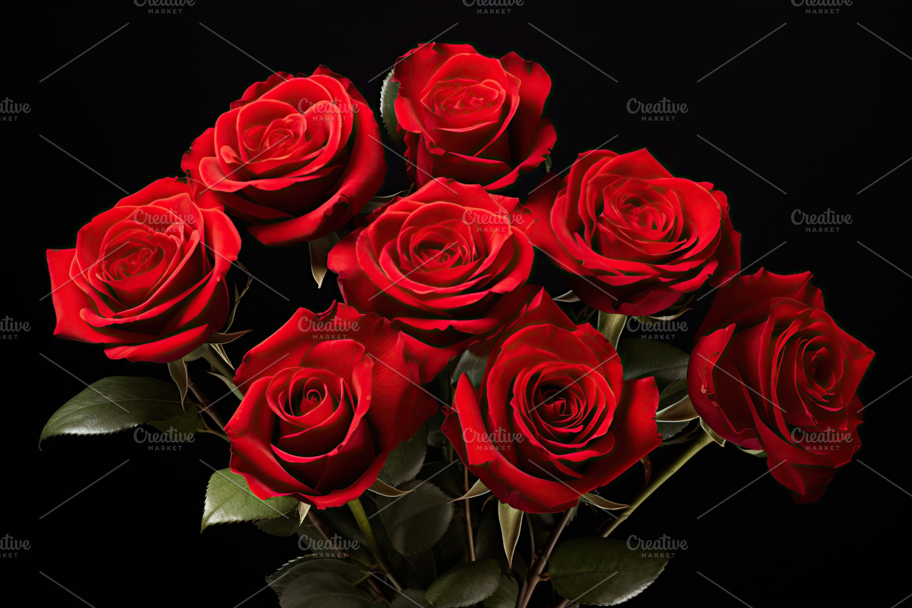 Bouquet of red roses on black background, a Nature Photo by AlyaAnd