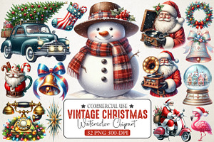 Retro Vintage Christmas Clipart Pack, an Illustration by RobertsArt