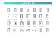 Door Types Line Icons Set, an Outline Icon by Tettygreen (Thumbnail 1 of 2)