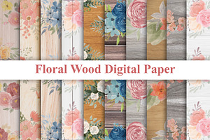 Floral Wood Digital Paper, a Pattern Graphic by Digital Studio
