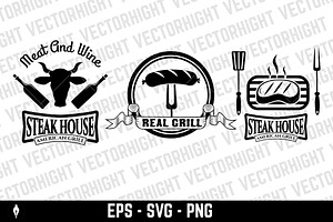 Set Of Grill Bar Labels, Logos SVG