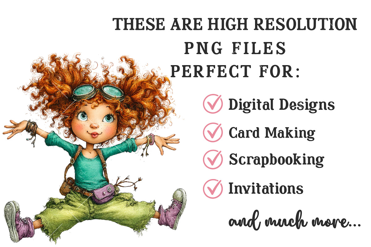 Whimsical Summer Funny Girls Clipart, an Illustration by OK Design (Photo 4 of 6)