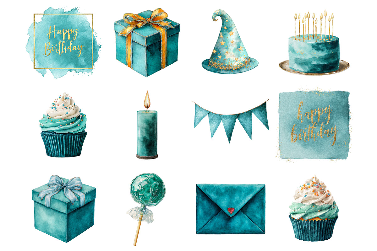 Teal Birthday Sublimation Clipart, a Graphic by CitraGraphics (Photo 3 of 4)