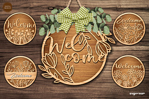 Welcome Floral Door Sign SVG Bundle, a Decorative Illustration by svgocean