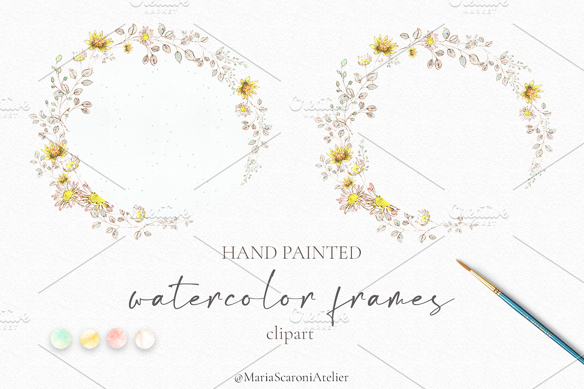 Romantic Watercolor Floral Frames, a Decorative Illustration by MariaScaroniAtelier (Photo 3 of 14)