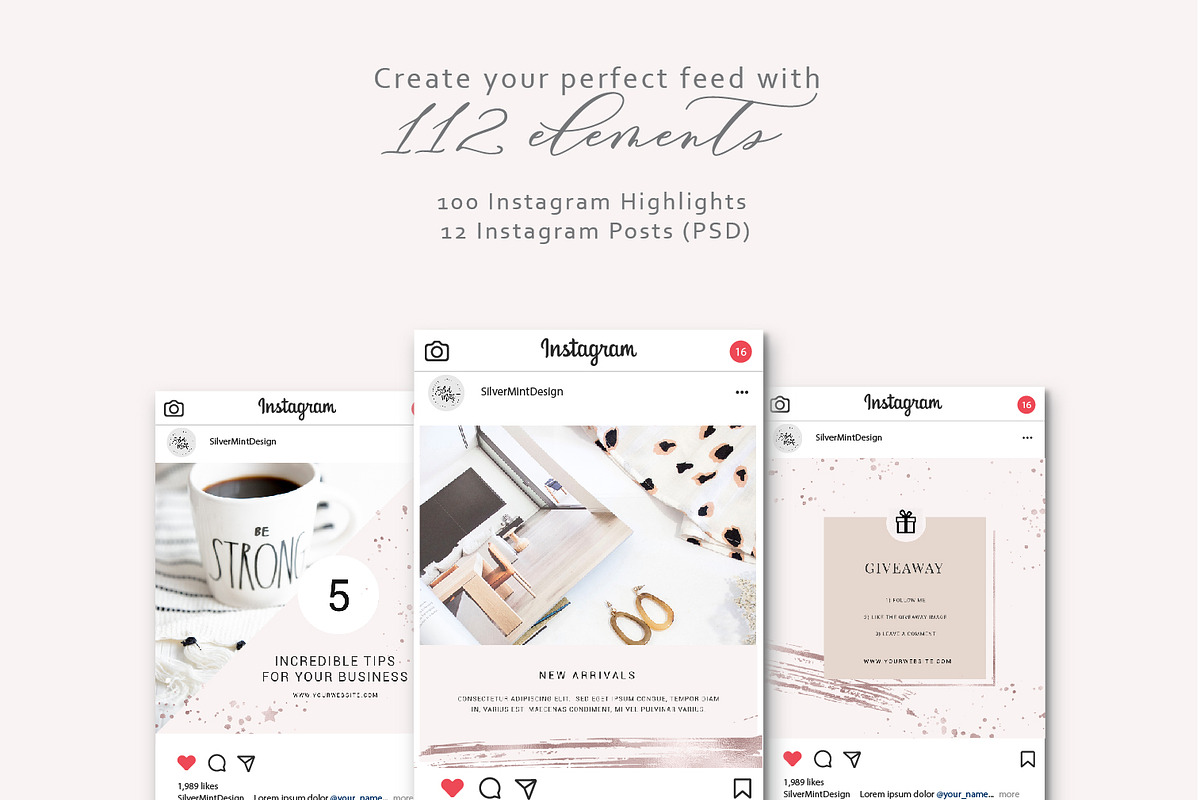 Shine and Glitter - Rose gold Pack, a Social Media Template by SilverMintDesign (Photo 5 of 6)