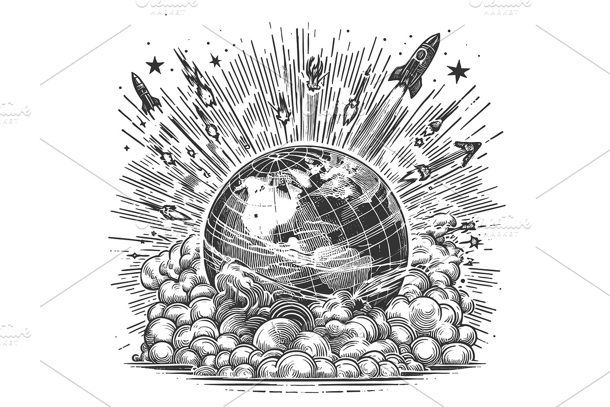 Retro Space Race Concept with Earth, an Illustration by AlexArt