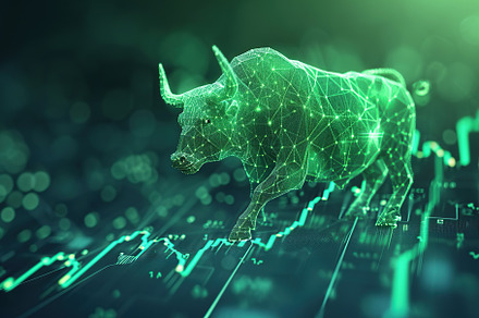 Big bull and green stock market. Bull market, a Business Photo by AlyaAnd
