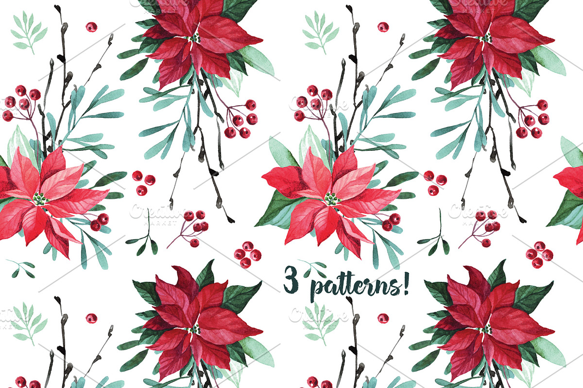 Watercolor Christmas flowers, a Decorative Illustration by YuliaBiser (Photo 8 of 10)