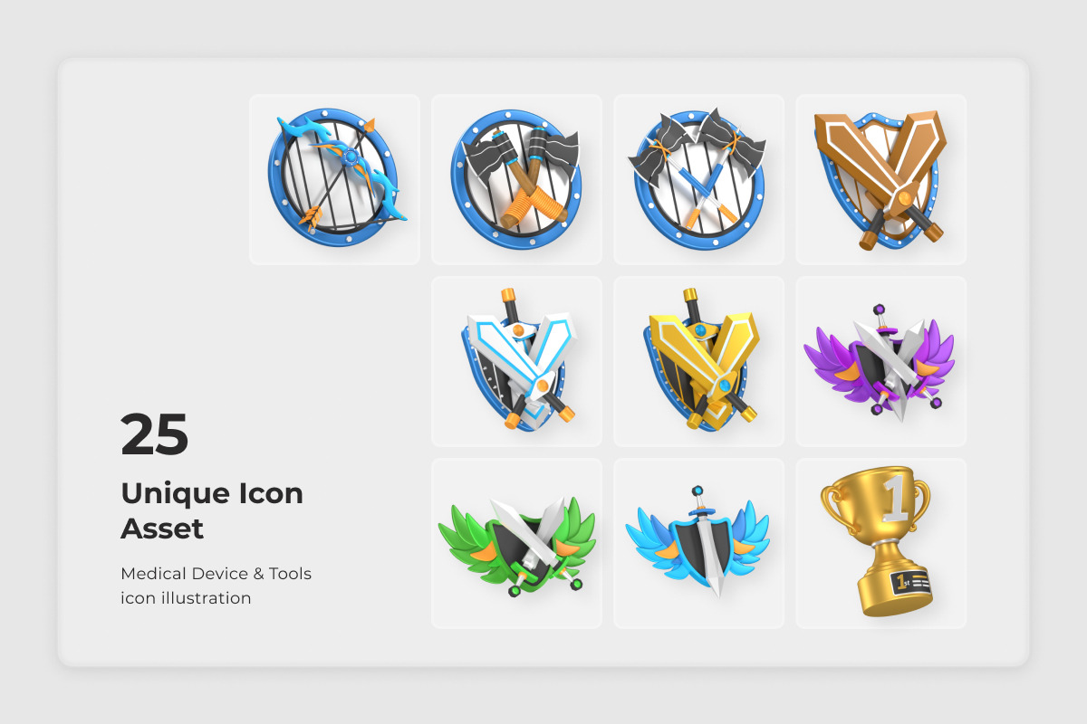 Game Badges 3D Icon Pack, a Decorative Illustration by twinstd (Photo 6 of 7)