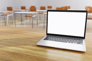 Close up of white isolated cut out laptop monitor display with c, a Technology Photo by Ministocker