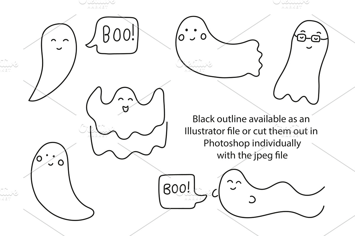 Cute doodle halloween ghosts, a Seasonal Illustration by Liz Pengilley Studio (Photo 2 of 4)