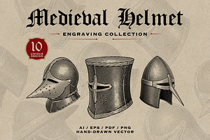Medieval Helmet Engraving Collection, an Object Illustration by Kaizla03