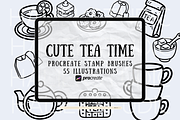 Cute Tea Time Procreate Stamps Brush, a Brushes & More by HalieKStudio (Thumbnail 1 of 9)