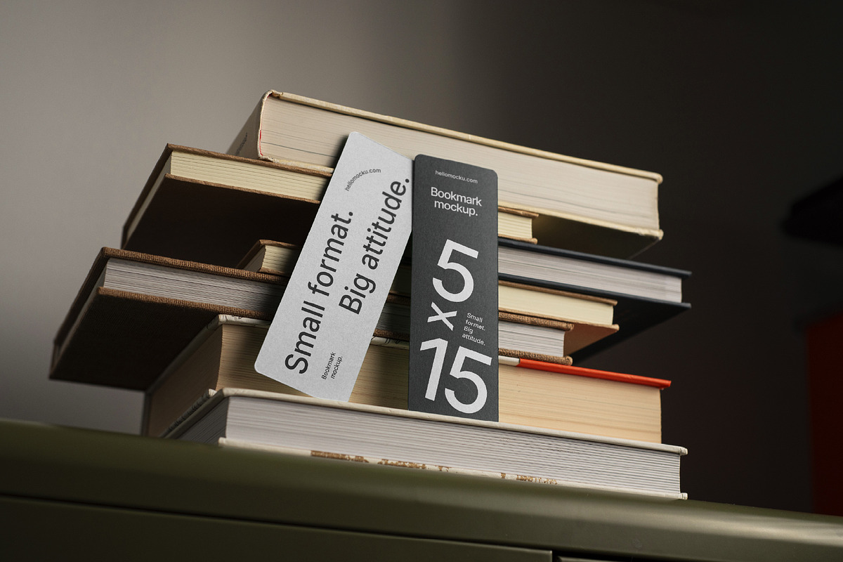 Bookmarks on Stacked Books Mockup, a Books & Magazine Mockup by Mocku (Photo 2 of 2)