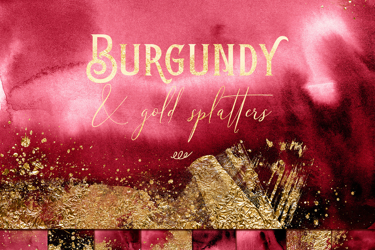Burgundy digital papers with gold, a Pattern Graphic by PixelJungle
