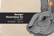 Rabbit T-shirt design (Hand drawn), an Illustration by Soir Creative (Thumbnail 1 of 3)