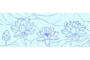 Blue lotus line drawings with, an Object Illustration by art PVP - market