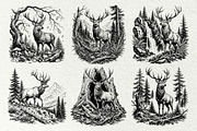 Woodland Deer Engraving Graphics, an Animal Illustration by DENIDigitalArtSudio (Thumbnail 4 of 7)