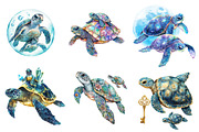 Gem Sea Turtle Mom and Baby Clipart, an Illustration by CreationArt (Thumbnail 2 of 5)