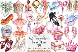 Watercolor Ballet Clipart, a Seasonal Illustration by Design Market