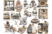 Cozy Cabin Clipart | Winter PNG, a Seasonal Illustration by GlamArtZhanna (Thumbnail 3 of 6)