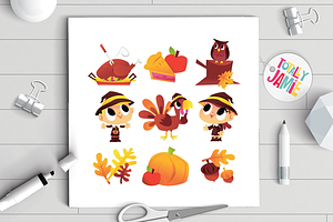 Cartoon Thanksgiving Fall Set