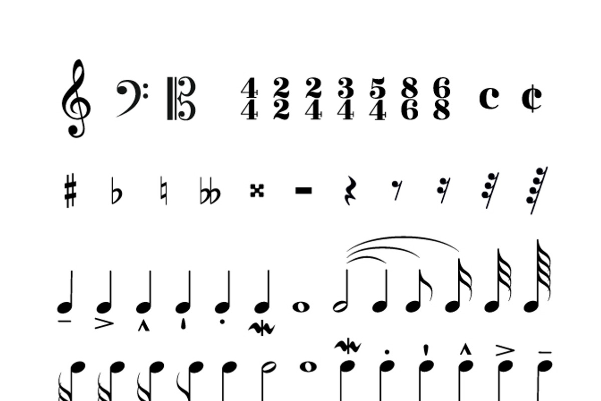 Set of music signs and note stave, an Outline Icon by BestPics
