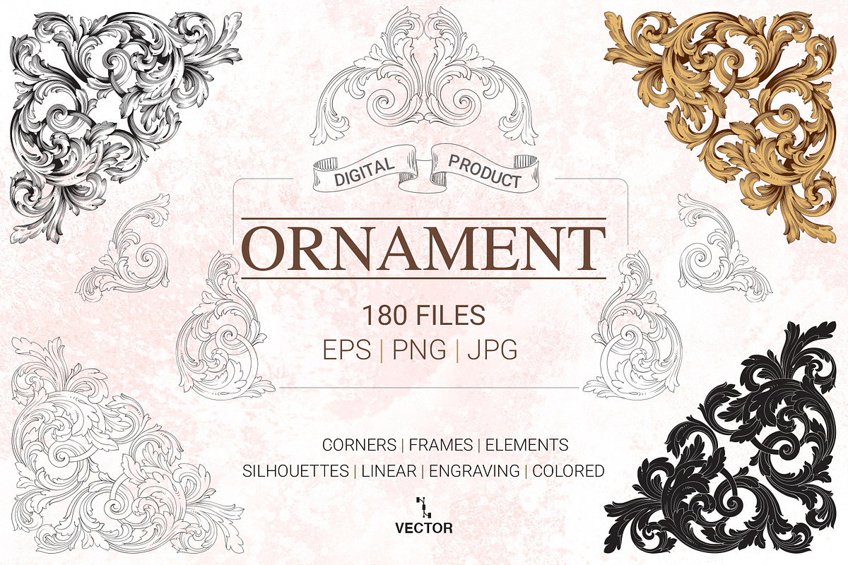 Vector Baroque Ornament elements, a Decorative Illustration by Samira (Photo 1 of 11)