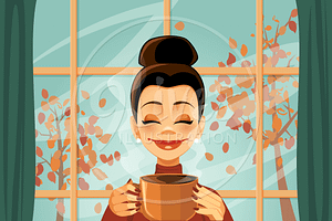 Fall Woman with Coffee Illustration