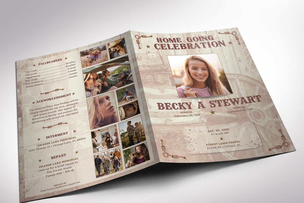 Cowgirl Tabloid Funeral Program Template preview 2