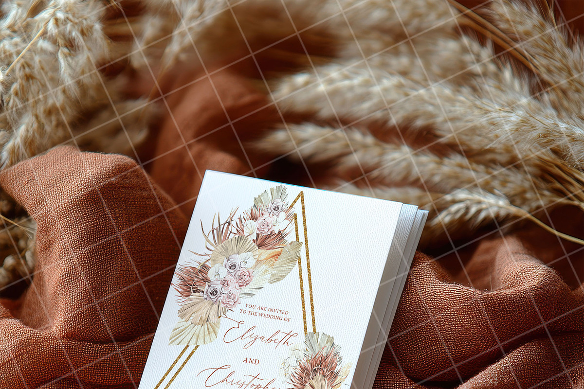 Boho 5x7 Invitation card mockup PSD, an Advertising Mockup by Blush Roses Print (Photo 2 of 7)