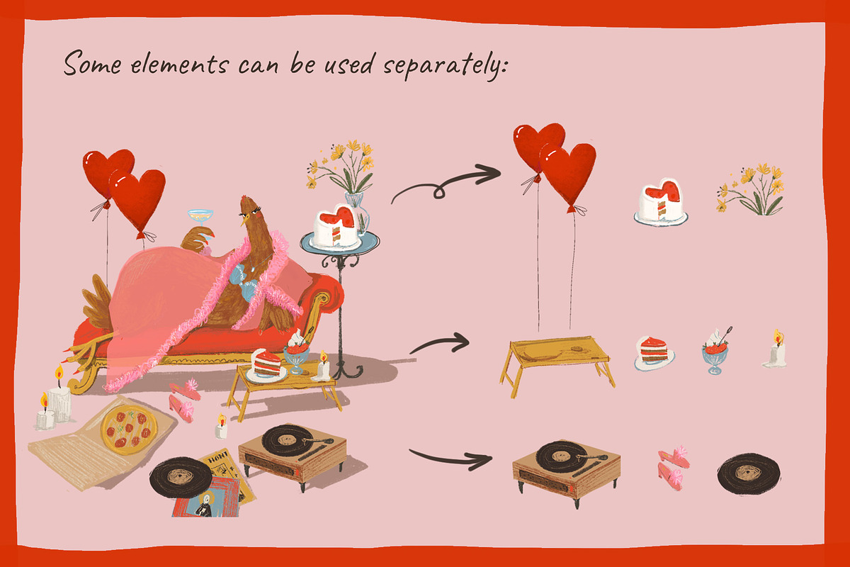 Valentine’s Day Happy Hen Illustrati, a Decorative Illustration by Dashnpro (Photo 8 of 8)