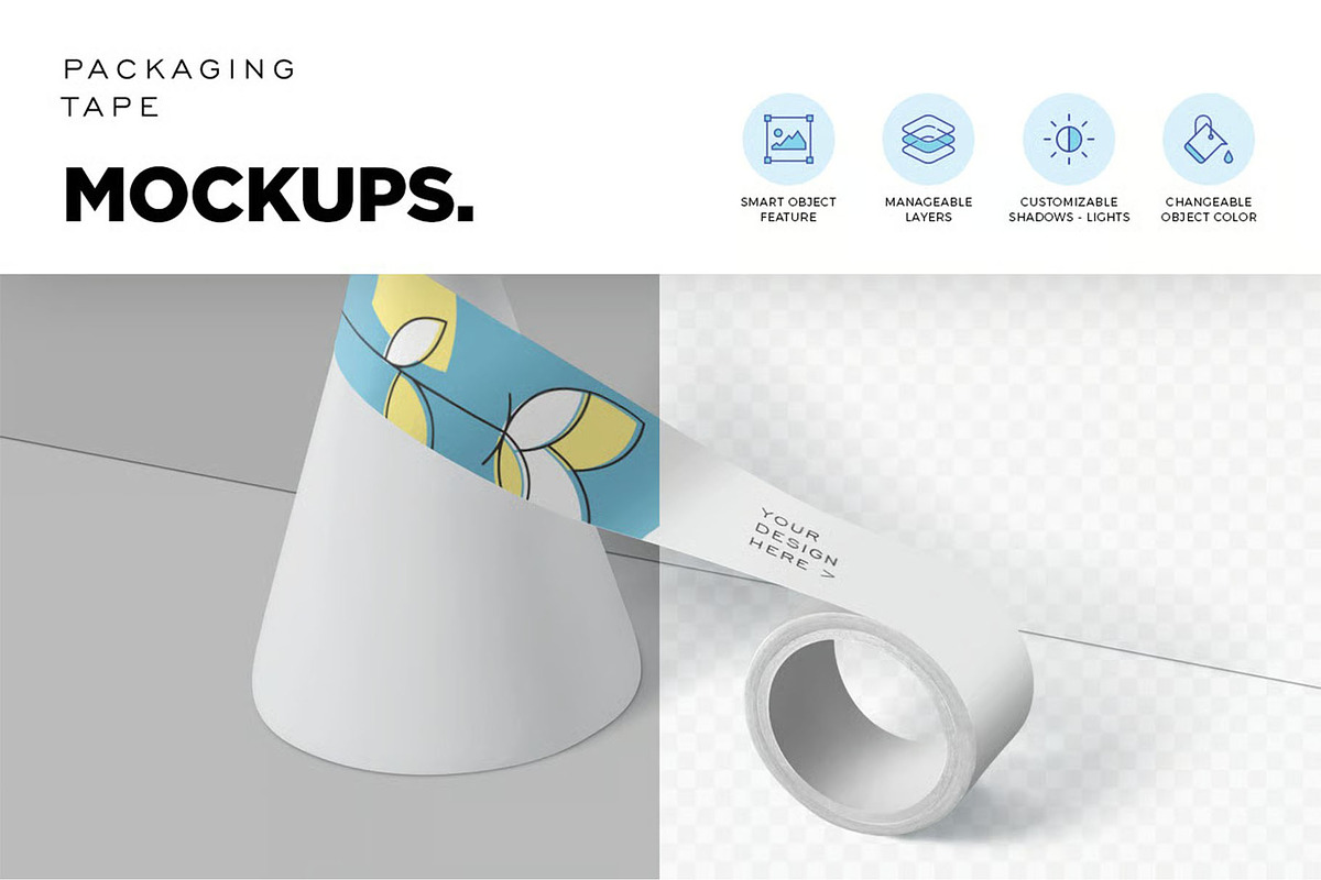 Small Packaging Tape Mockups, a Packaging Mockup by megostudi0 (Photo 3 of 6)
