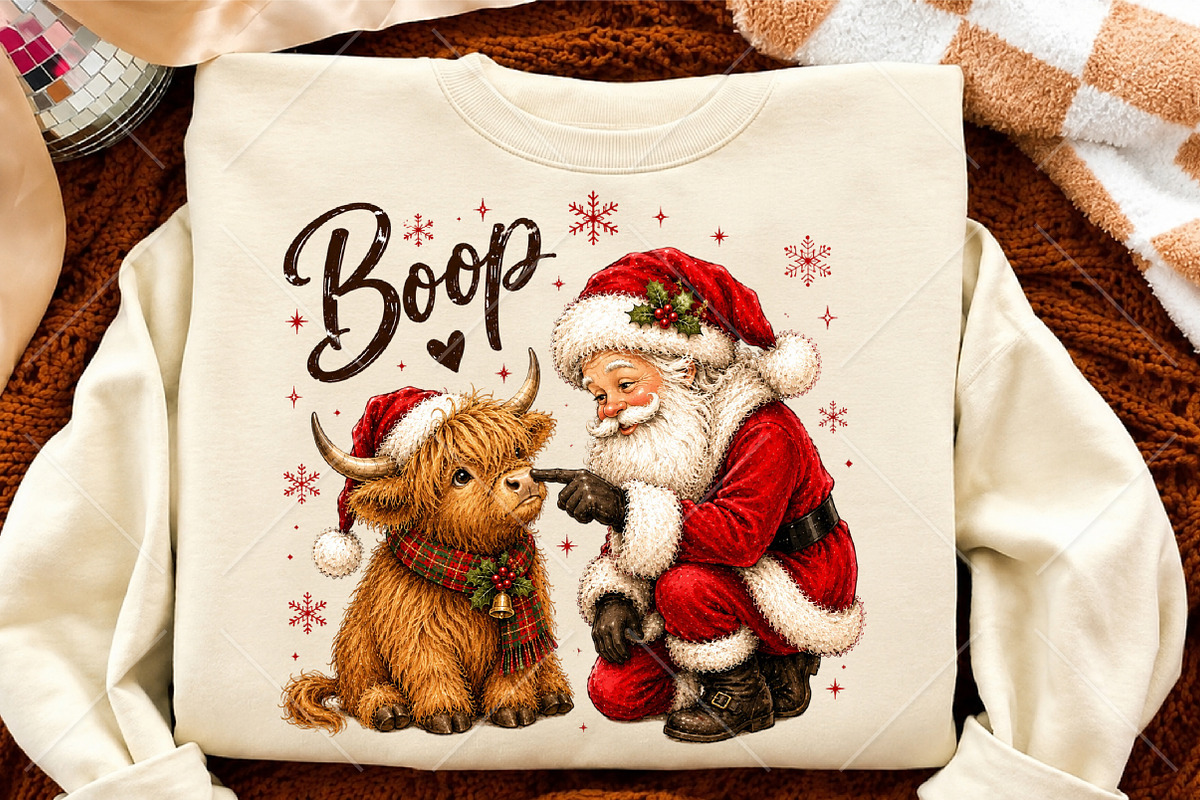 Christmas Santa Boop Highland Cow, a Seasonal Illustration by Canvas Craft (Photo 4 of 6)