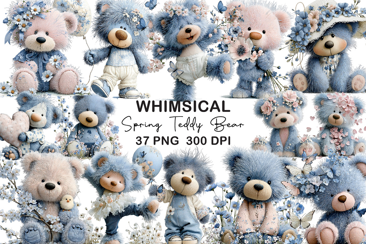 Spring Teddy Bear Clipart, an Illustration by CraftArtStudio (Photo 1 of 6)