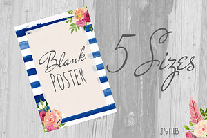 Watercolor striped floral poster