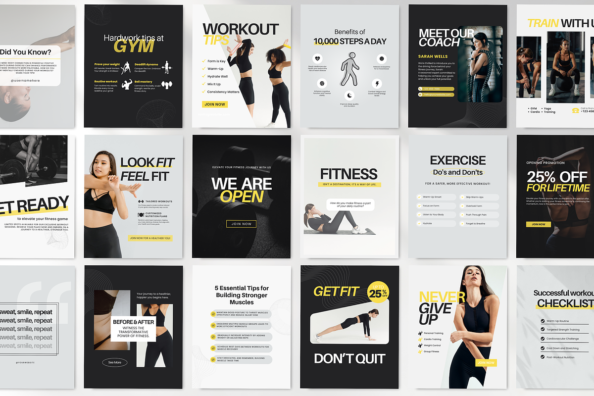 Fitness Coach Canva Template Bundle, a Social Media Template by DigiPax (Photo 3 of 15)