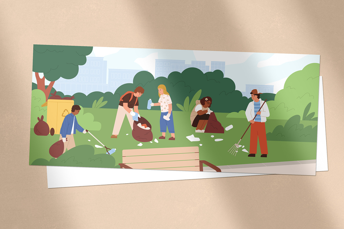 Children cleaning up park from trash, a Person Illustration by Good Studio (Photo 3 of 3)