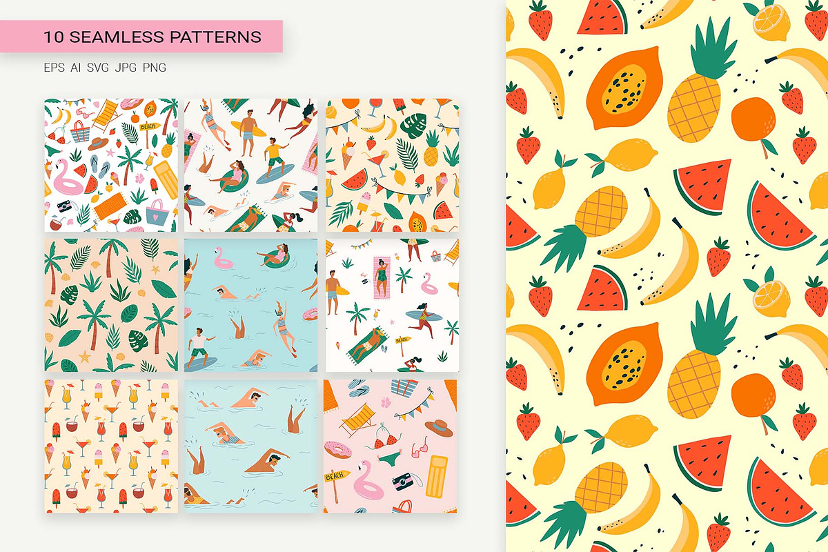 Summer Beach Clipart & Patterns Set, a Seasonal Illustration by Irina Ostapenko (Photo 4 of 10)