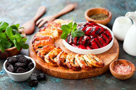 Fried haloumi cheese with mint, gril