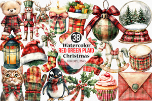 Watercolor Red Green Plaid Christmas, an Illustration by Canvas Craft