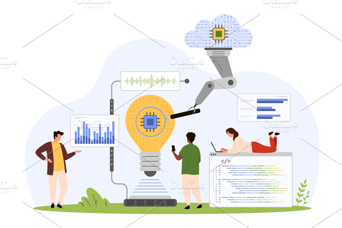 Cloud analysis of digital project, a Technology Illustration by Flashvector