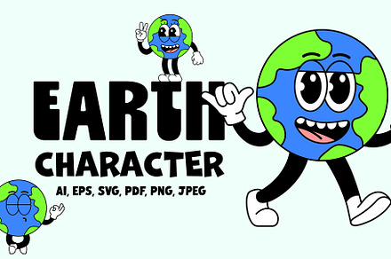 Earth Retro Mascot. 12 Characters
