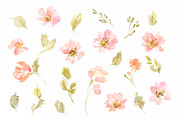 Watercolor Pink Flowers Green Leaves, an Illustration by GraphicsDish (Thumbnail 2 of 4)
