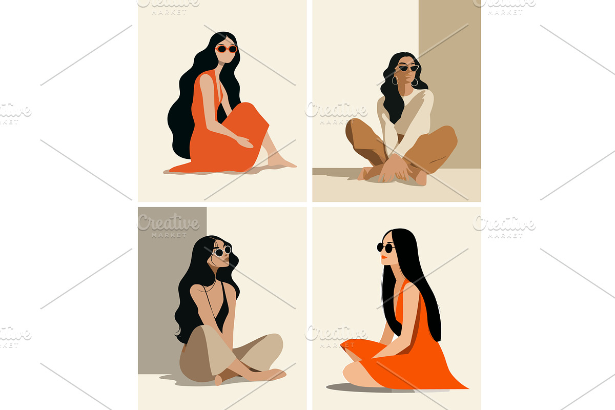 Women sitting on floor cartoon, an Object Illustration by Onyx