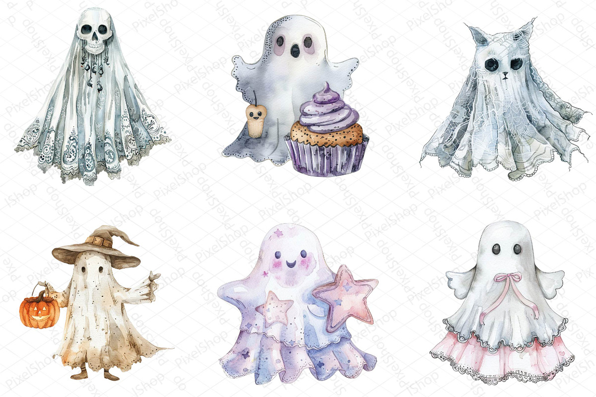 Cute Halloween Lace Ghost Png Clipar, an Illustration by DreamPrint404 (Photo 5 of 7)