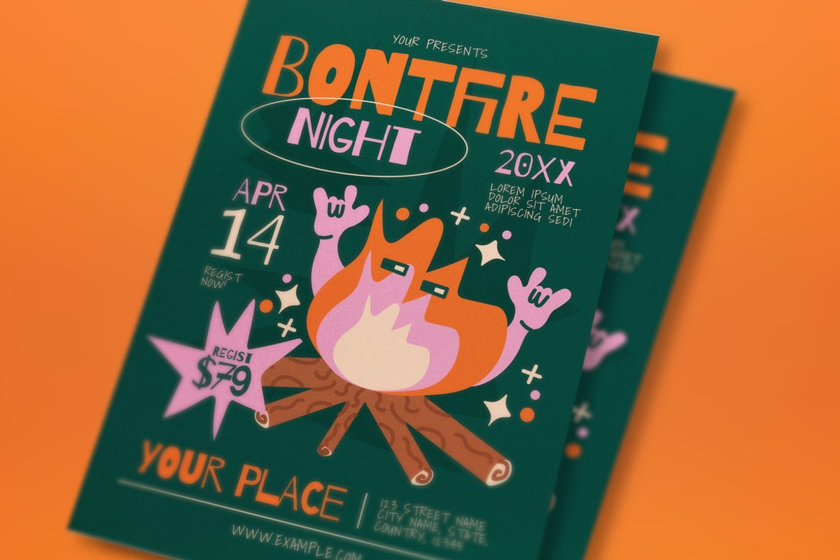 Green Quirky Bonfire Night Flyer Set, a Flyer Template by graphicook (Photo 2 of 3)