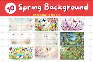 Watercolor Spring Background with Bu